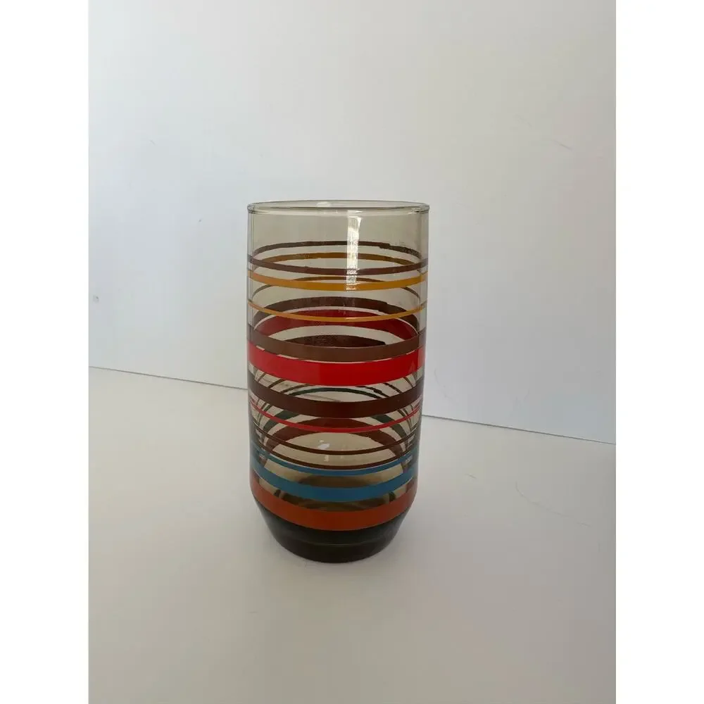 Vintage retro Dominion Glass Smokey striped glasses tumblers set 4